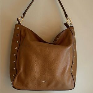 DKNY Carmel Brown Leather Studded Shoulder Bag